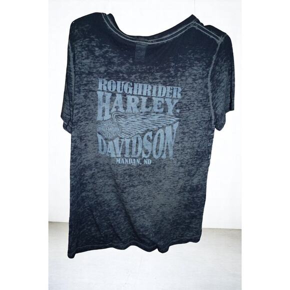 Harley-Davidson Women’s Burnout V-Neck T-Shirt Size L – Roughrider Mandan ND – - Picture 5 of 6